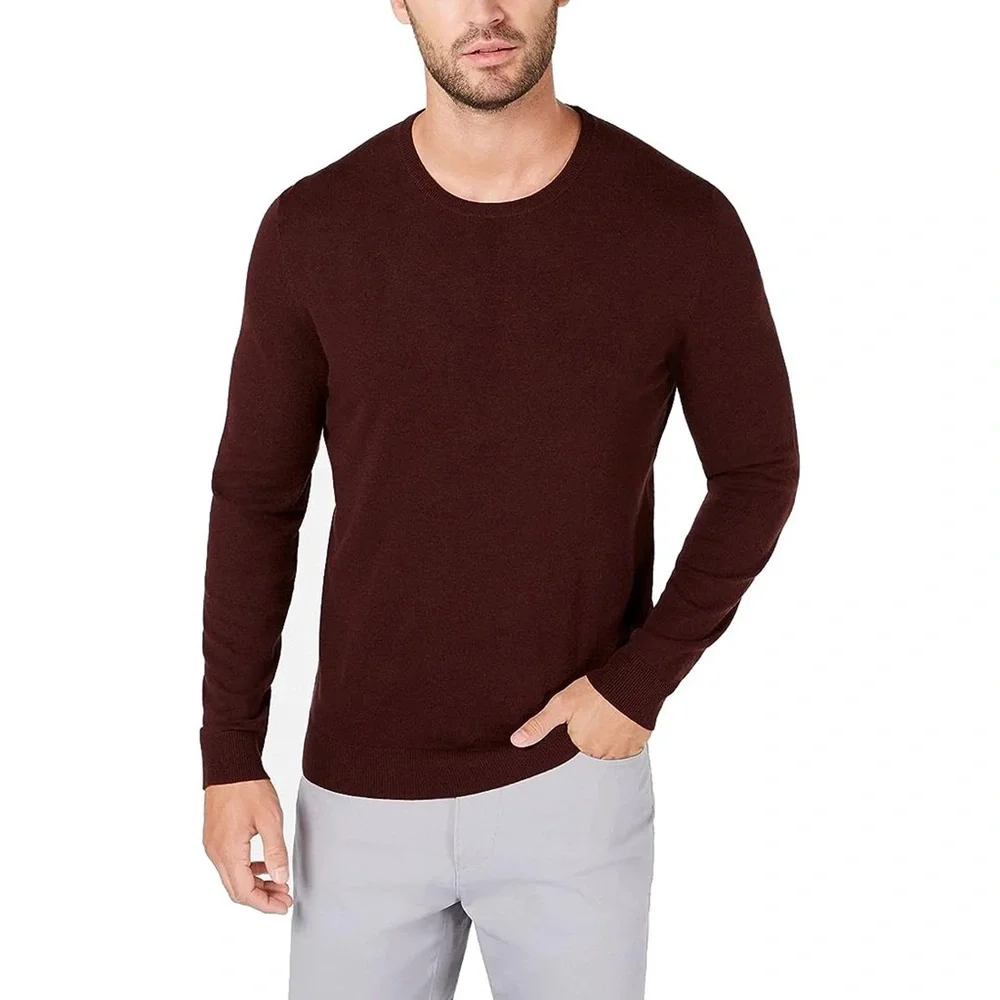 FREE🌟 NWT Alfani Mens Long Sleeve Crewneck Lightweight Sweater Maroon/Wine Red